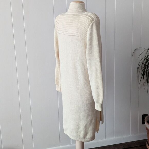 Alpaca Cream Colored Long Sweater Duster By Peruvian Link - Picture 6 of 9